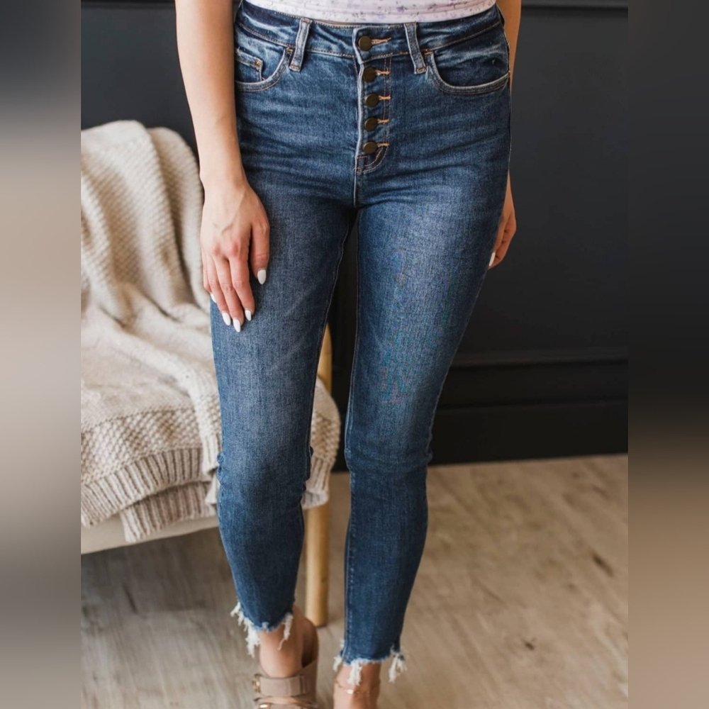 Free People High-Rise Button-Fly Women’s Skinny‎ Jeans - Dark Blue